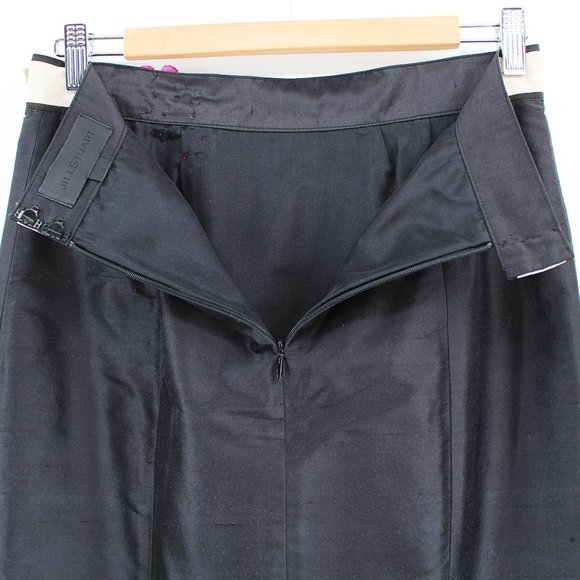 Jill Stuart Black Silk Pencil Skirt Velvet Flower Waistband Ribbon Detail M/6/ 8 - Picture 5 of 6